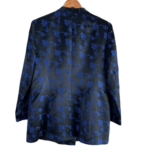 Vintage 80s Floral Jacquard Jacket‎ by Rickie Freeman in Black and Blue, Size 8 - Picture 8 of 11